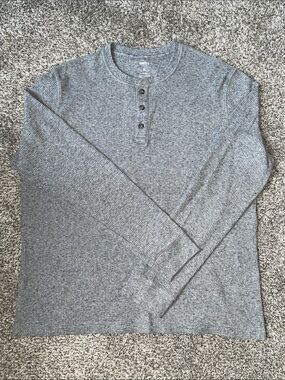 Sonoma Men's Gray Ribbed Henley Thermal Long-Sleeve Shirt.  Size XL